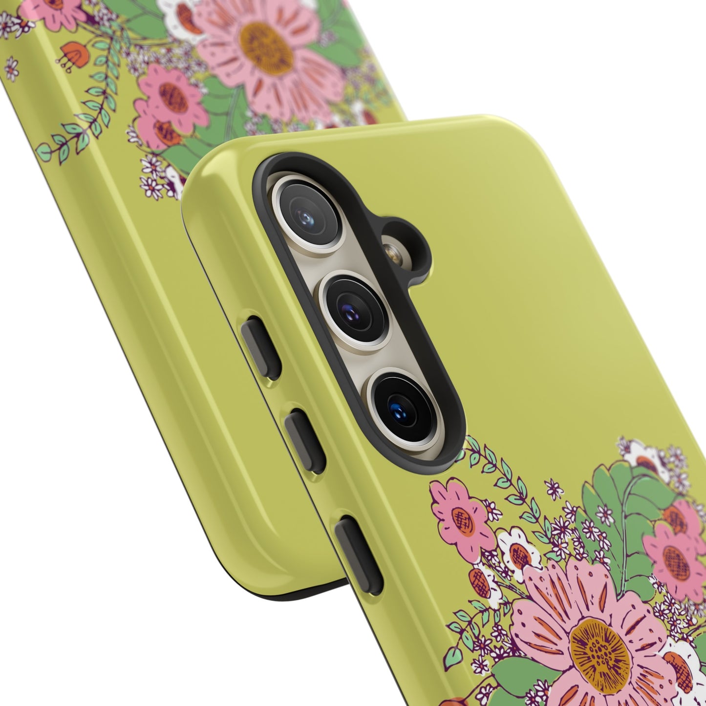 Cheerful Watercolor Flowers in Vase on Bright Green Tough Cases for Samsung