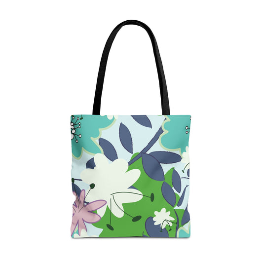 Mid Mod Floral in Blue and Green Tote Bag