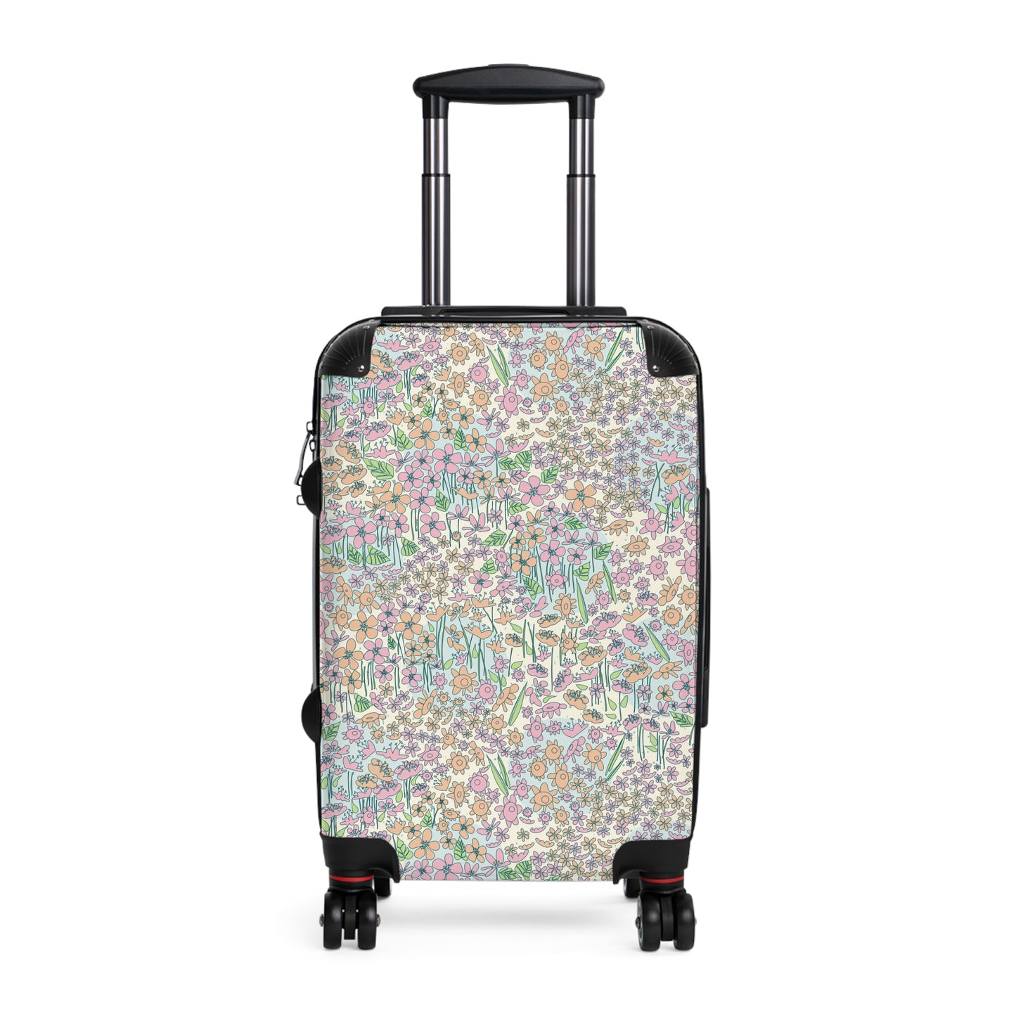 Orange and Pink Flowers on Blue Dot Suitcase