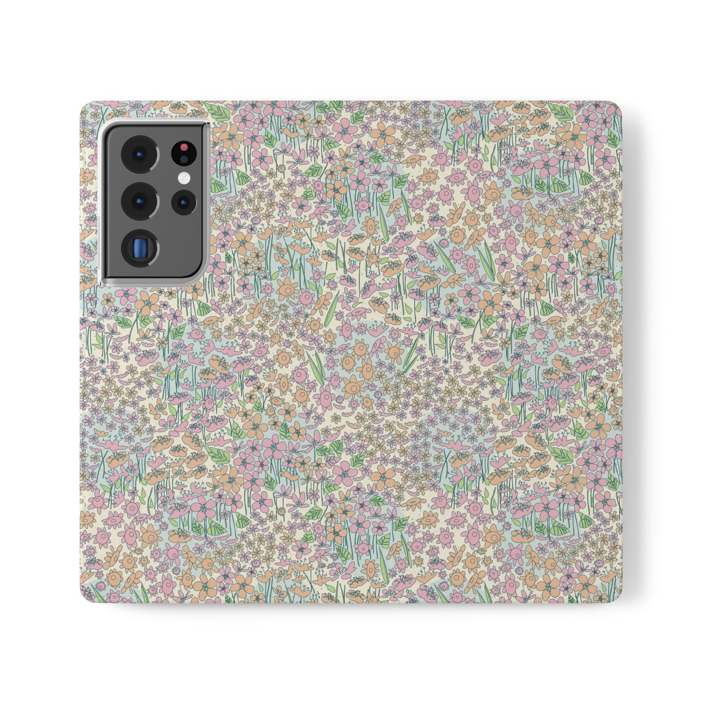 Orange and Pink Flowers on Blue Dot Flip Cases for Samsung