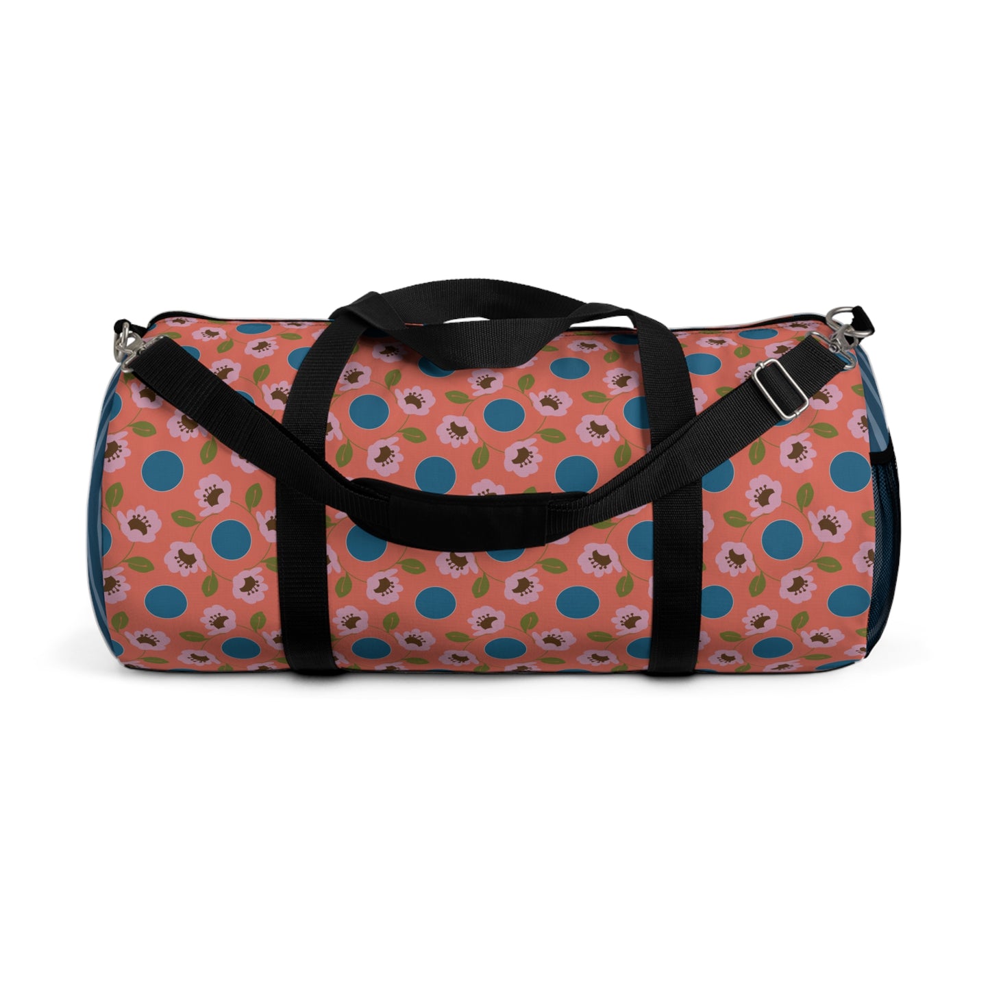 Wildflowers with Dots on Coral and Blue Duffel Bag