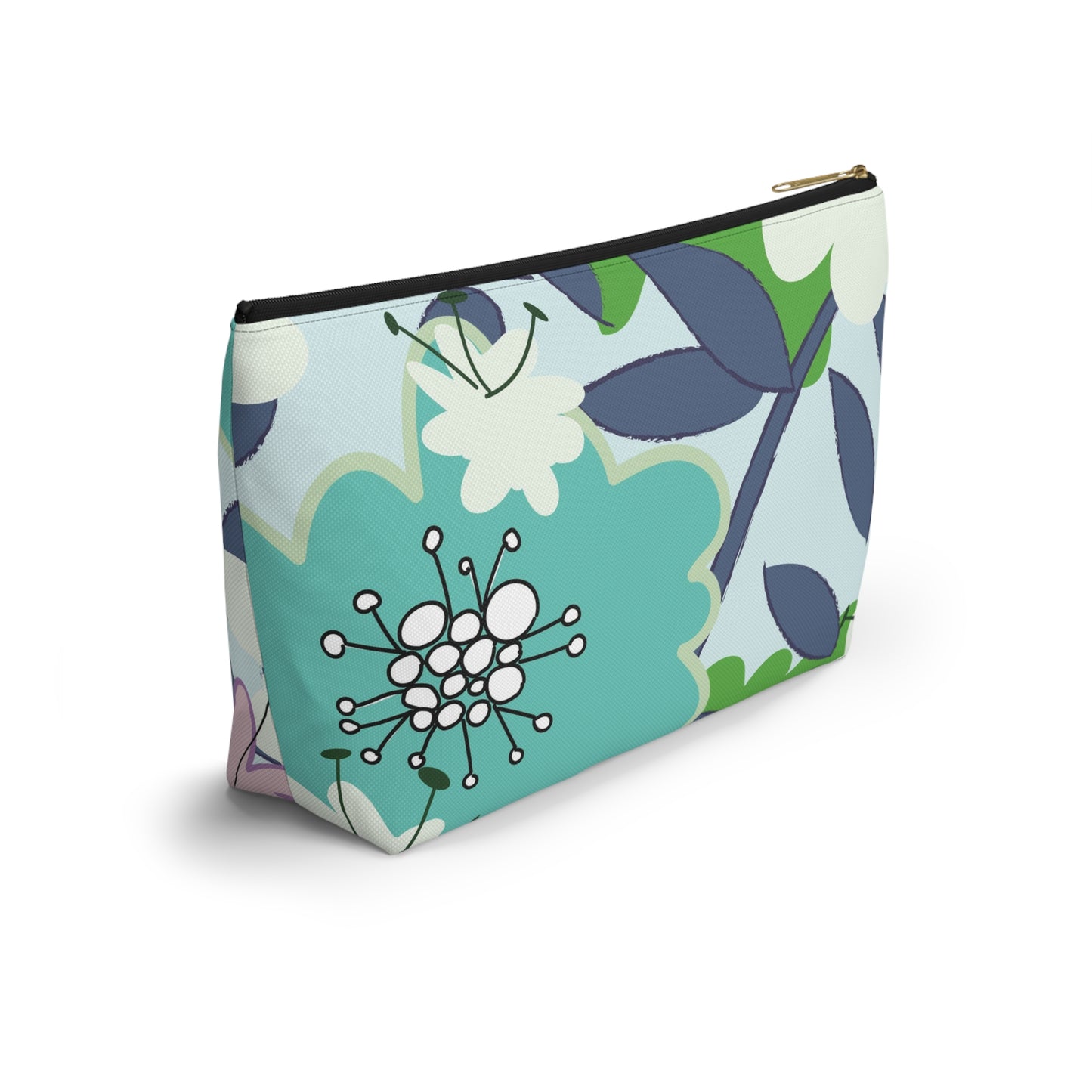 Mid Mod Floral Blue and Green Accessory Pouch w T-bottom