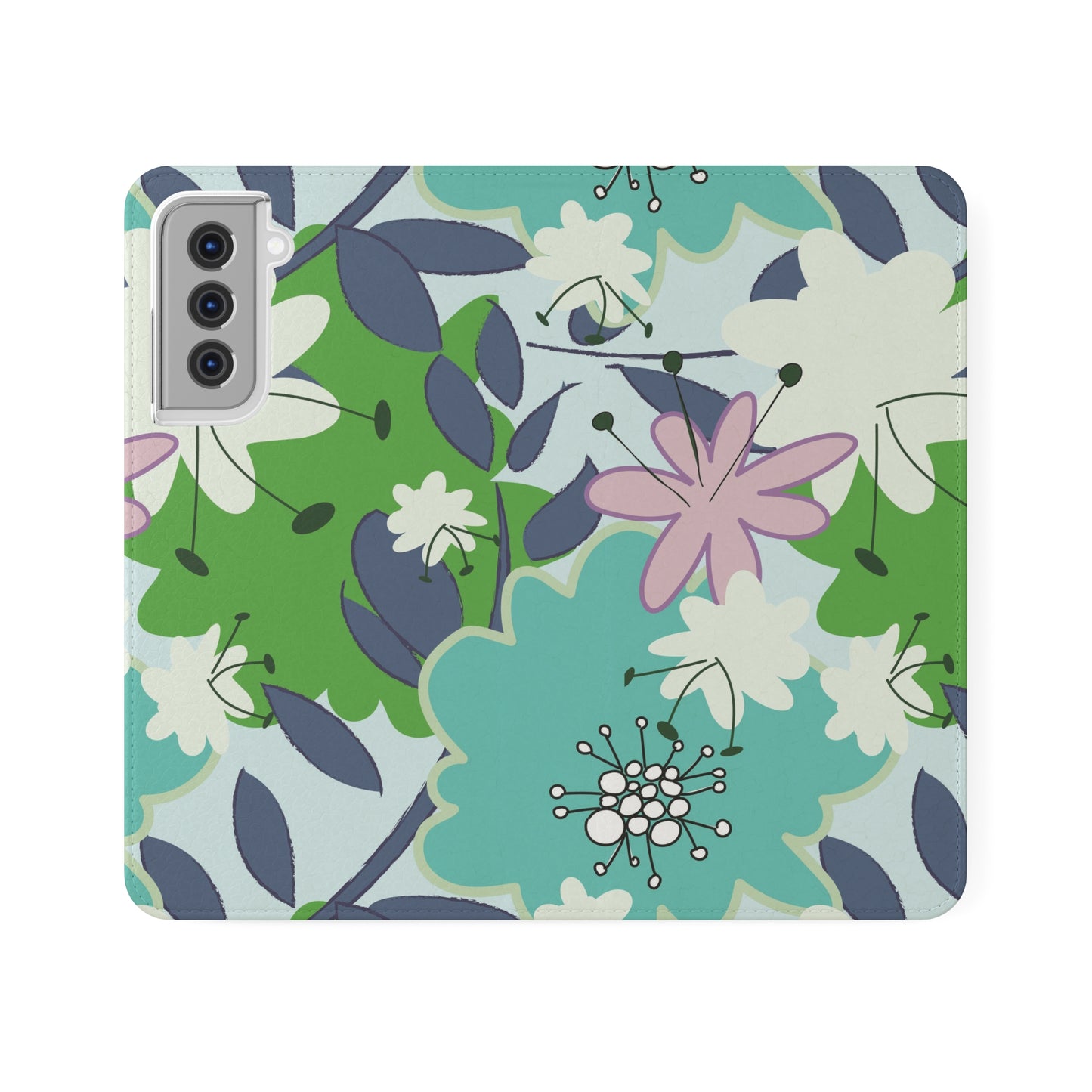 Mid Mod Floral in Blue and Green Flip Cases for Samsung