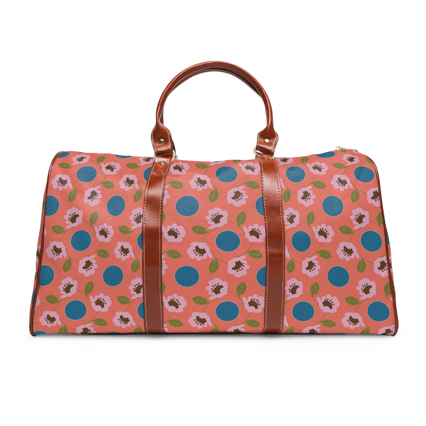 Wildflowers with Dots in Coral and Blue Waterproof Travel Bag