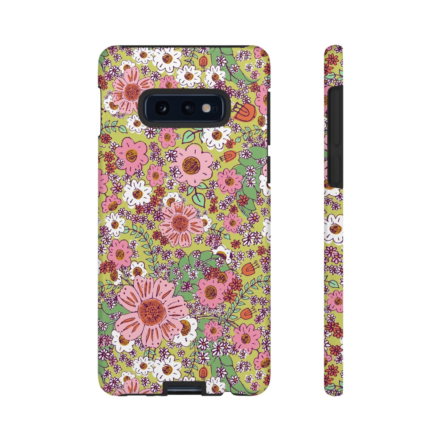 Cheerful Watercolor Flowers on Bright Green Tough Cases for Google Pixel