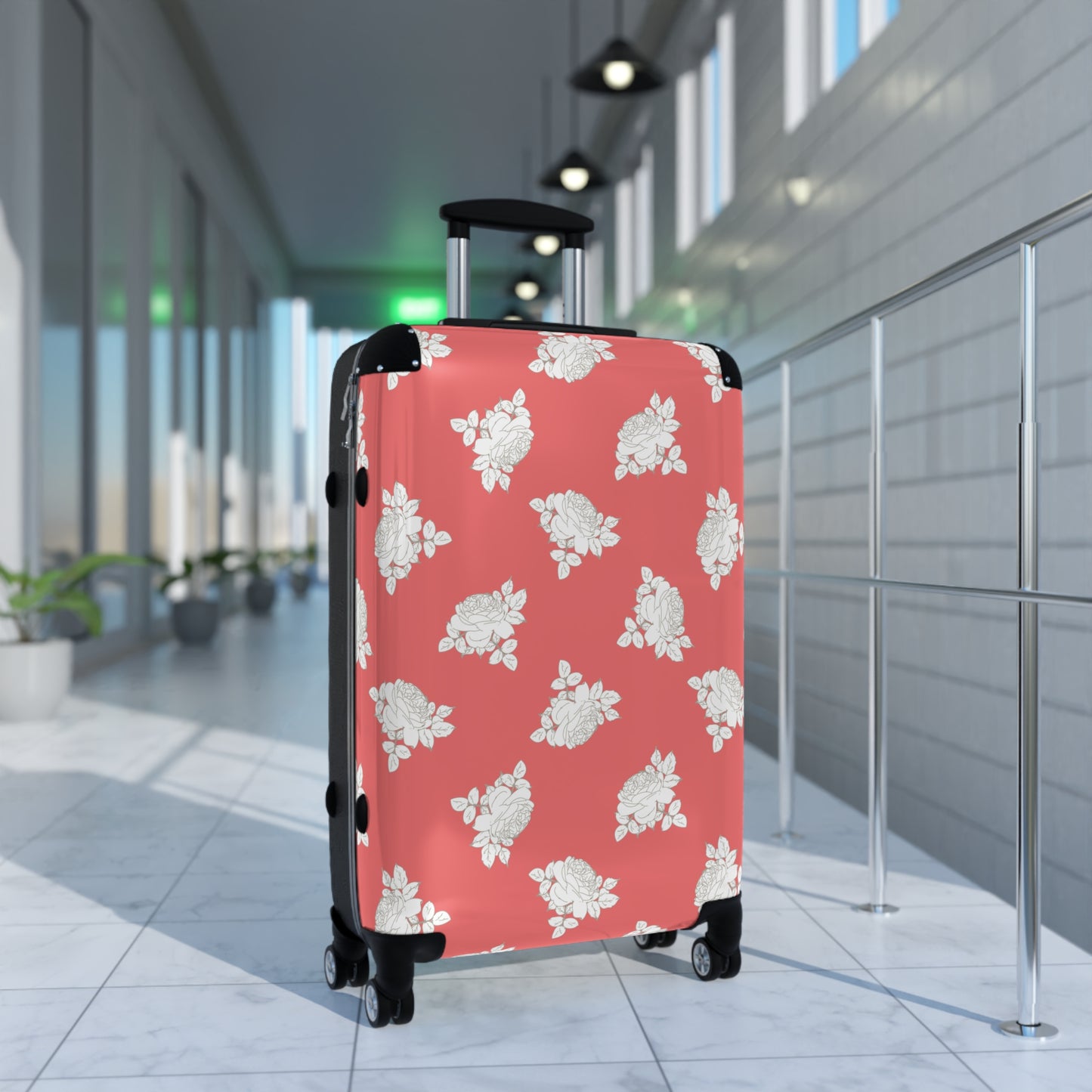 Cream Roses on Bright Coral Suitcase