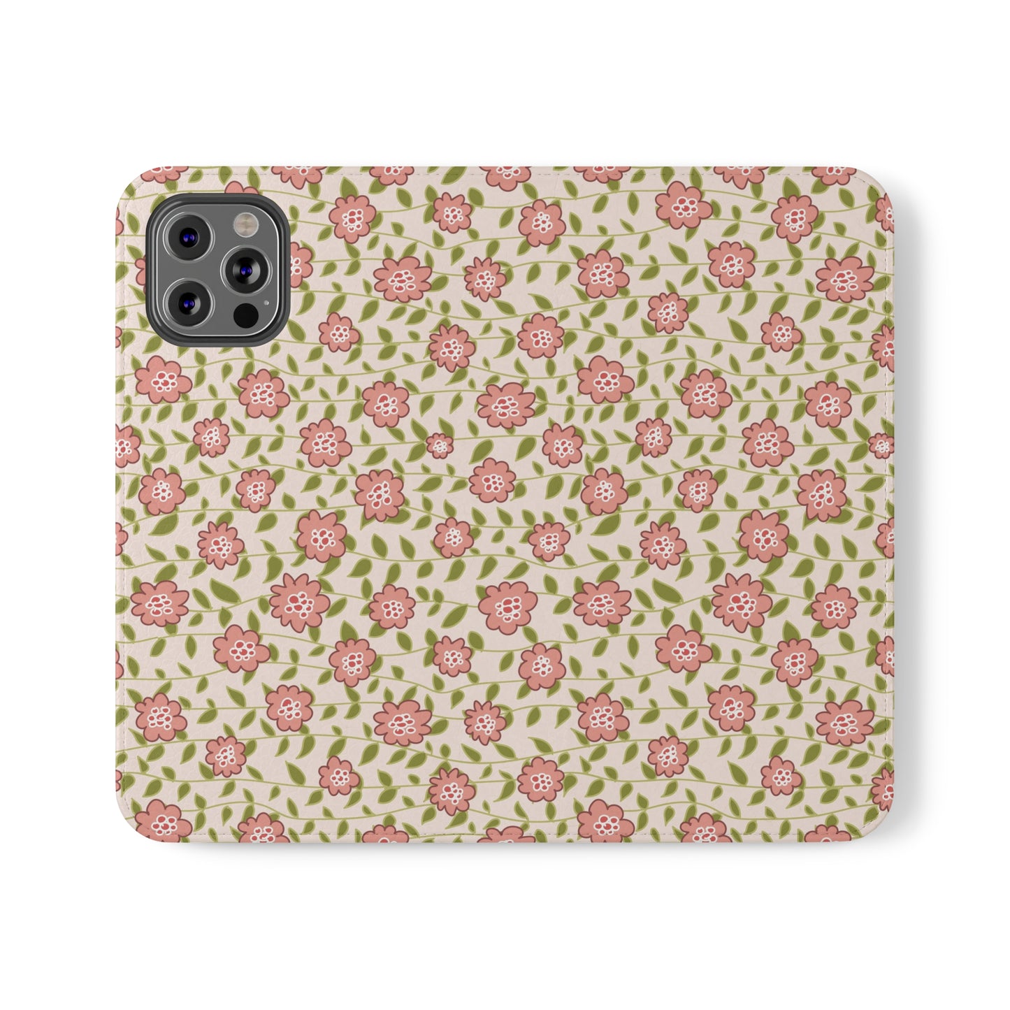 Coral Flowers on Cream Flip Cases for iPhone