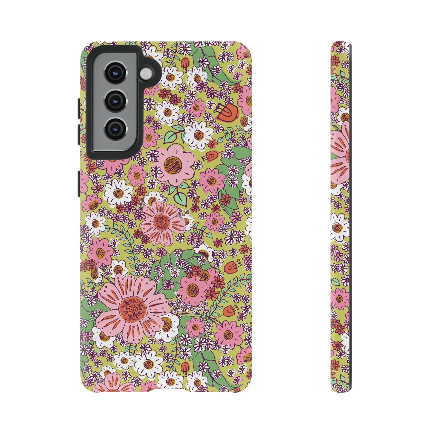 Cheerful Watercolor Flowers on Bright Green Tough Cases for Google Pixel