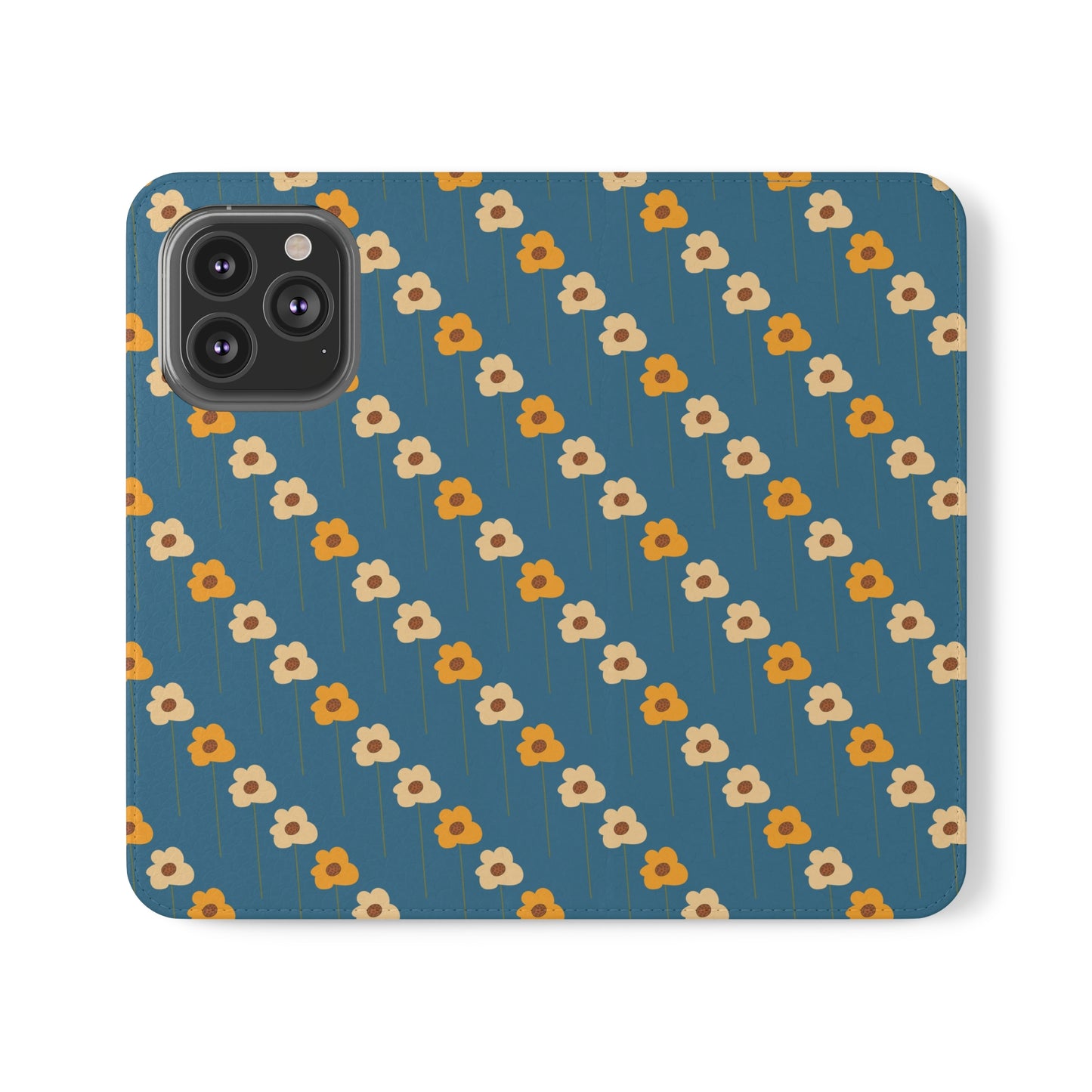 Yellow Wildflowers on Blue Flip Cases for iPhone