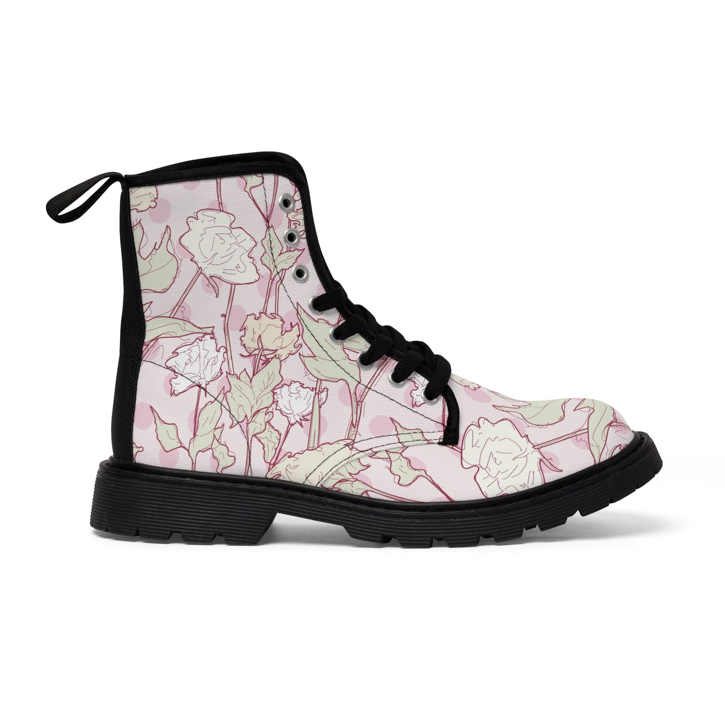 Roses and Dots in Pink Women's Canvas Boots