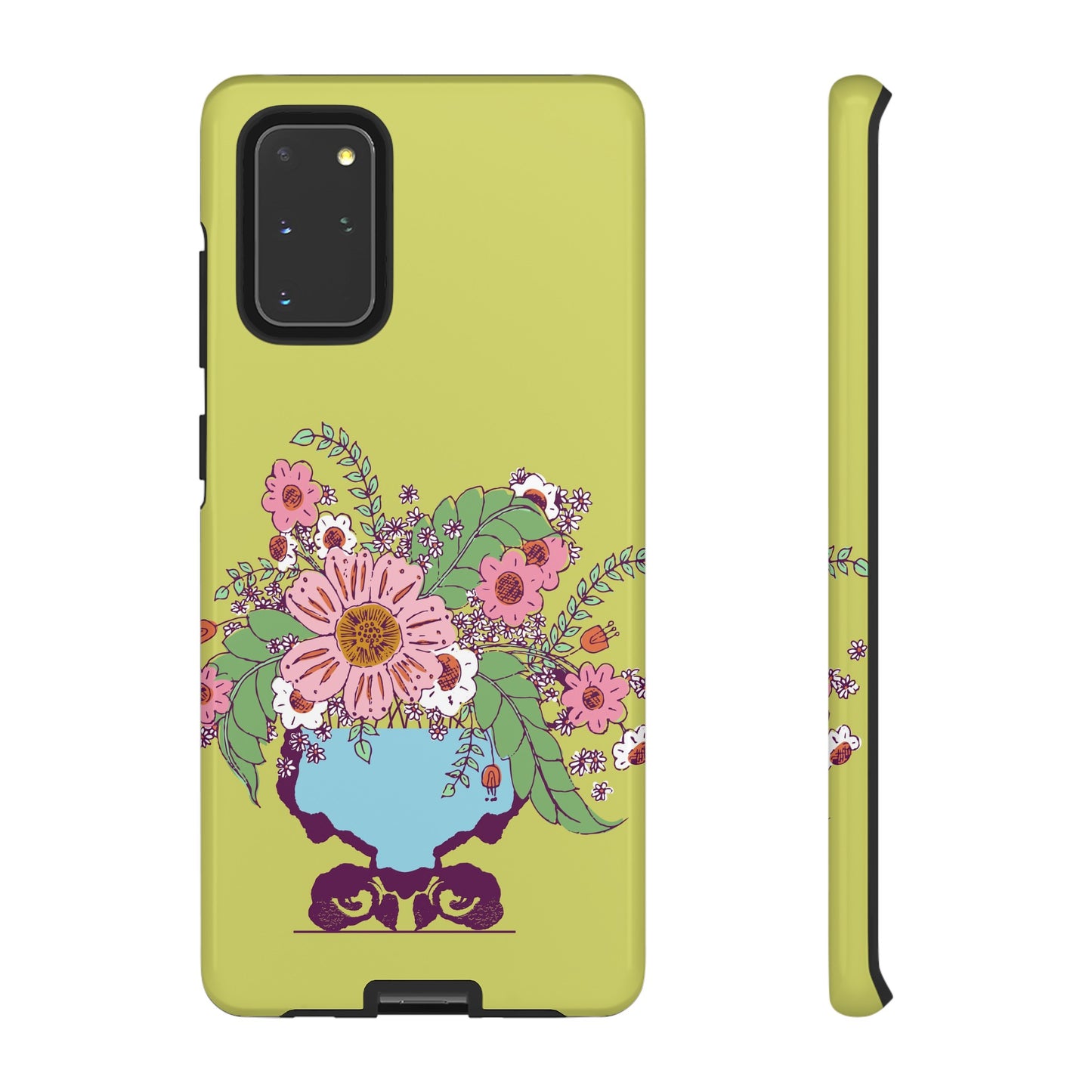 Cheerful Watercolor Flowers in Vase on Bright Green Tough Cases for Samsung