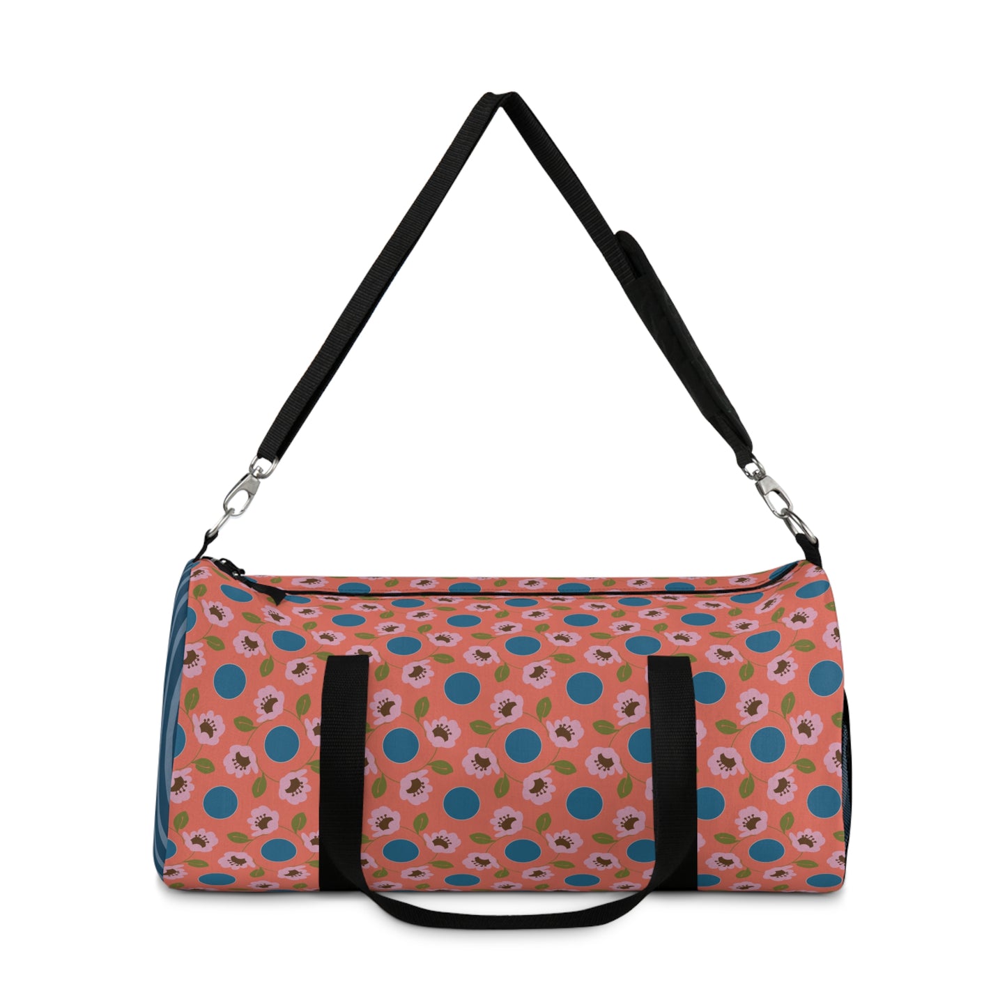 Wildflowers with Dots on Coral and Blue Duffel Bag