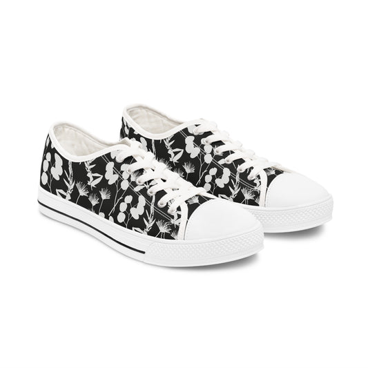 Black and White Floral Women's Low Top Sneakers