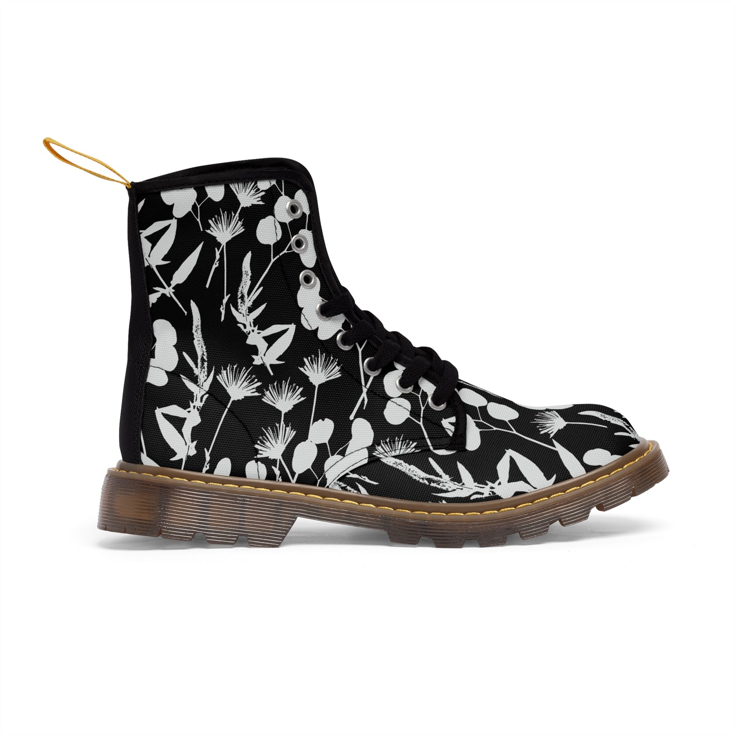 Black and White Floral Women's Canvas Boots