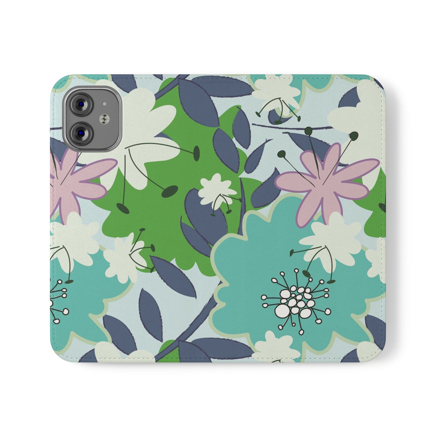 Mid Mod Floral in Blue and Green Flip Cases for iPhone