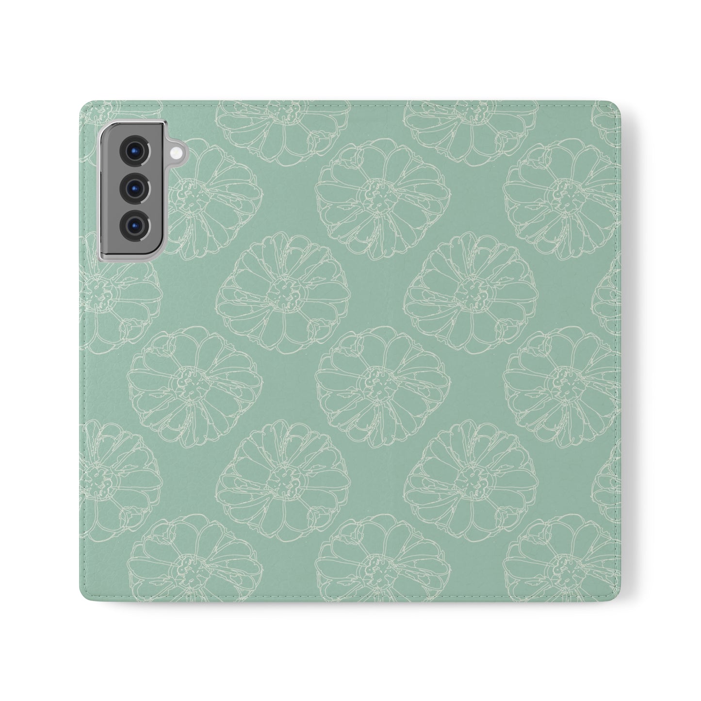 Cream Flower Outline on Aqua Flip Cases for Samsung