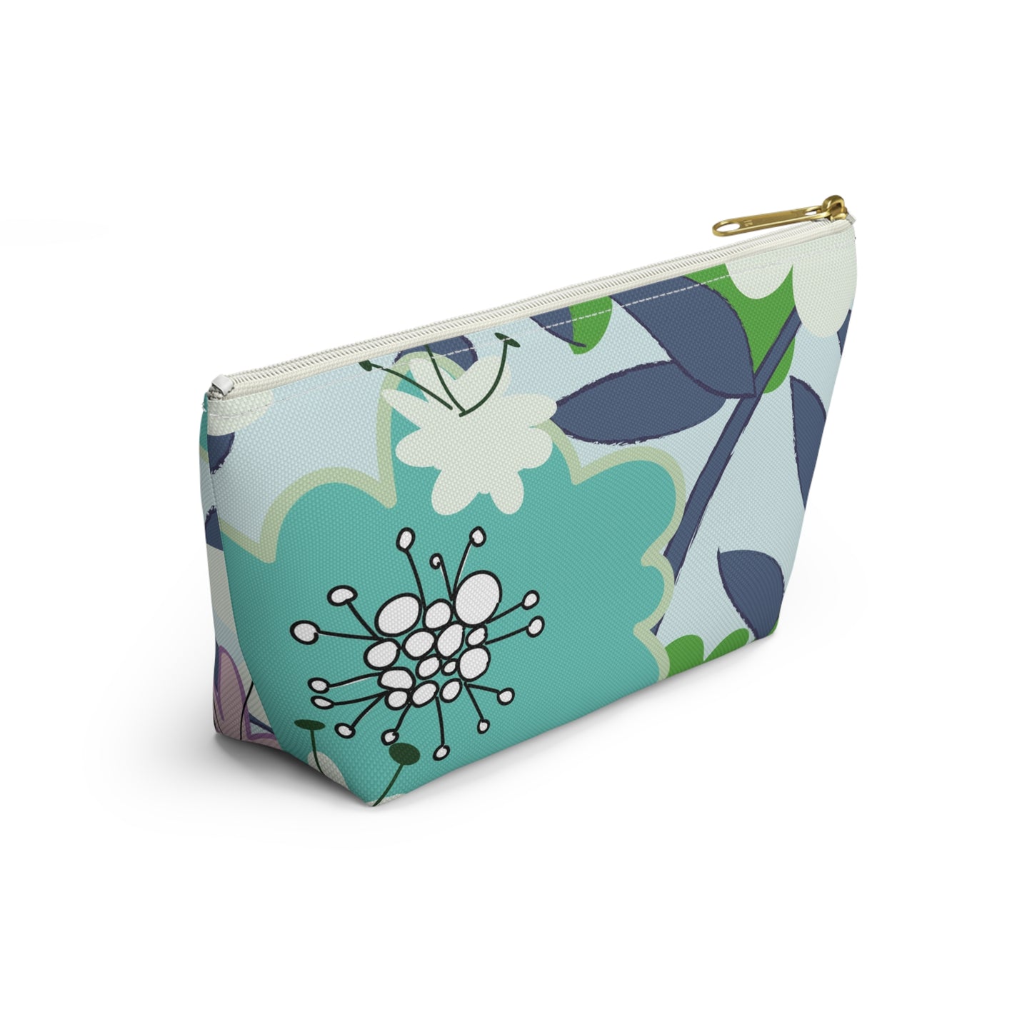 Mid Mod Floral Blue and Green Accessory Pouch w T-bottom