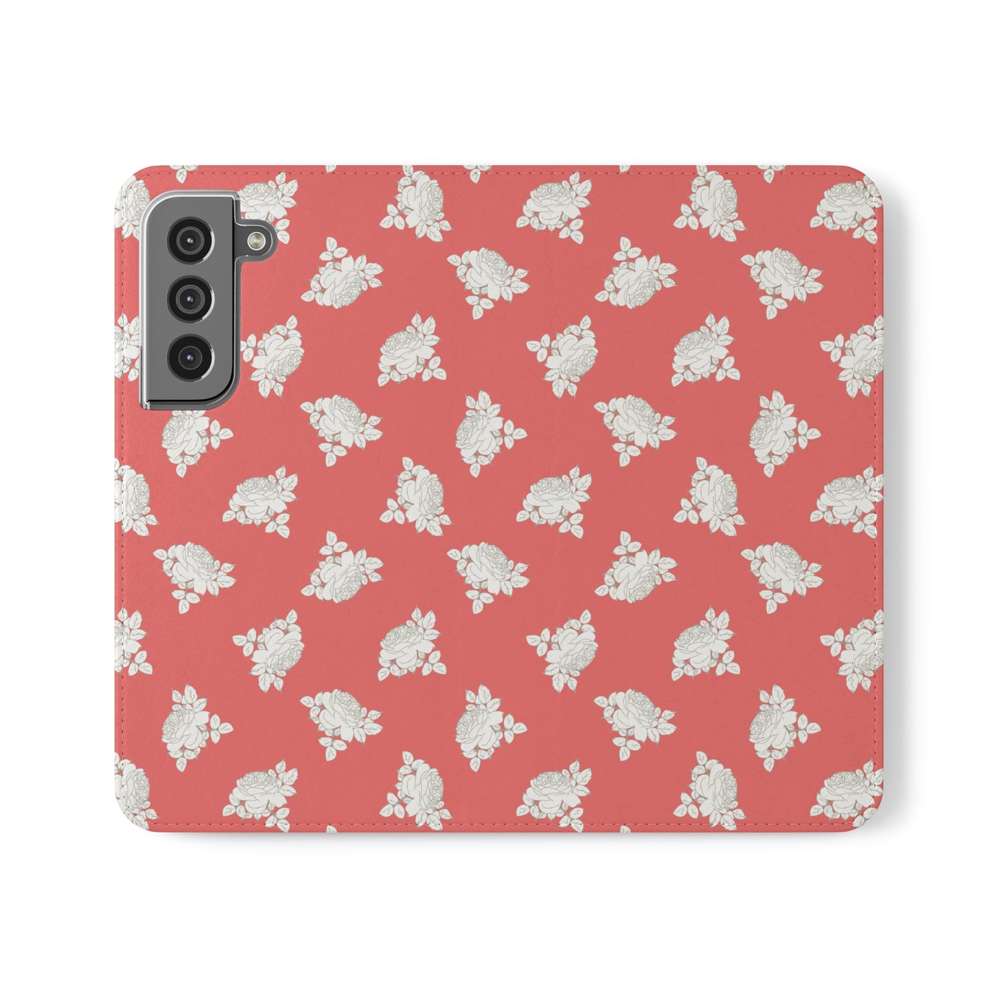 Cream Roses on Bright Coral Flip Cases for Samsung