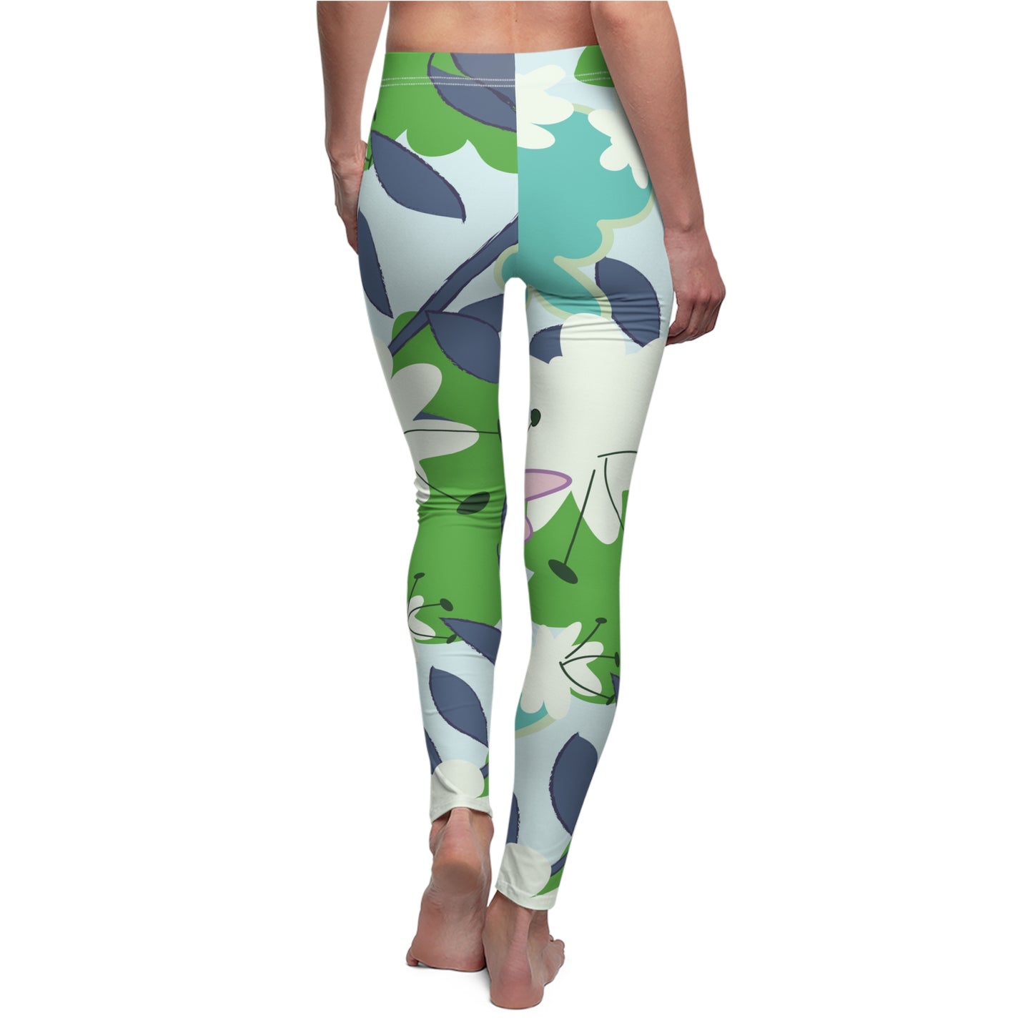 Mid Mod Floral in Blue and Green Women's Casual Leggings