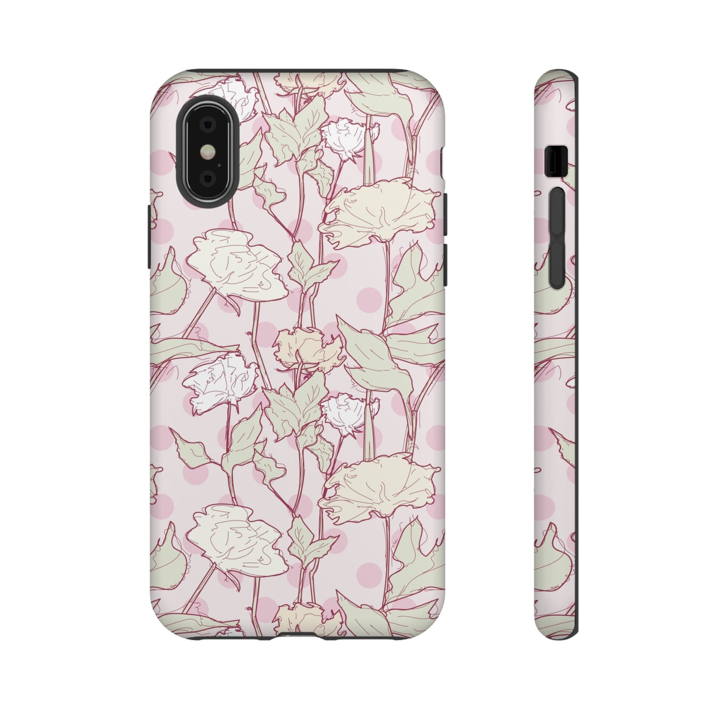 Roses and Dots in Pink Tough Cases for iPhone